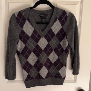 Gray and Purple Argyle V-Neck Sweater